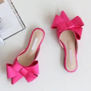 Elegant Bow Slides Pointed Toe Flat Sandals